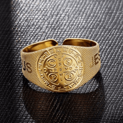 JESUS St. Benedict Symbol Titanium Adjustable Ring - The Heavenly