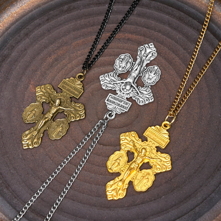 3 Colors Pardon Crucifix Double Sided Engraved Pendant Necklace - The Heavenly