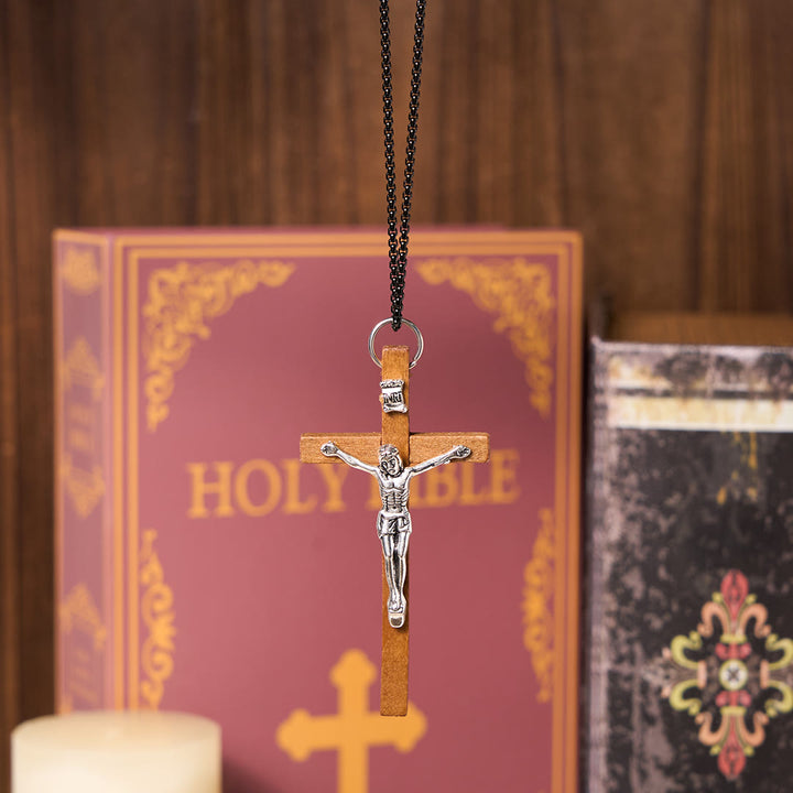 Wooden Craft Alloy Crucifix Faith Pendant Necklace - The Heavenly