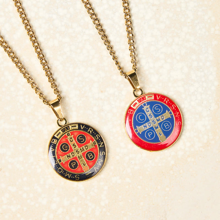 2 Color St. Benedict Symbol Protection Faith Pendant Necklace - The Heavenly