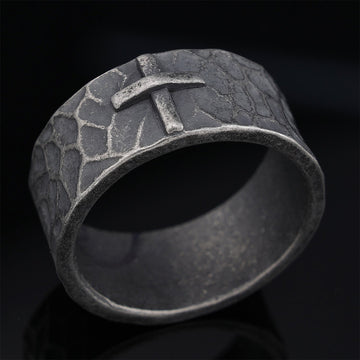 Vintage Style Ancient Texture Forged Stone Cross Ring - The Heavenly