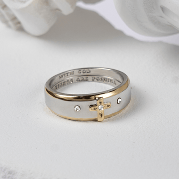 Two-tone Gold Cross Alloy Ring - The Heavenly