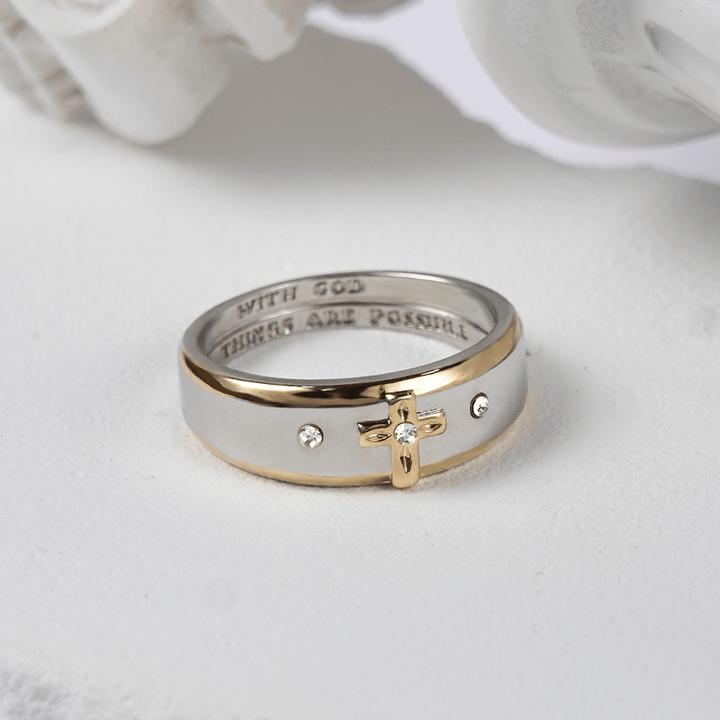 Two-tone Gold Cross Alloy Ring - The Heavenly