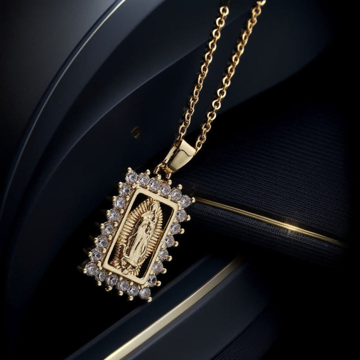 Virgin Mary Necklace with Colorful Micro-Pavé Zirconia Pendant - The Heavenly