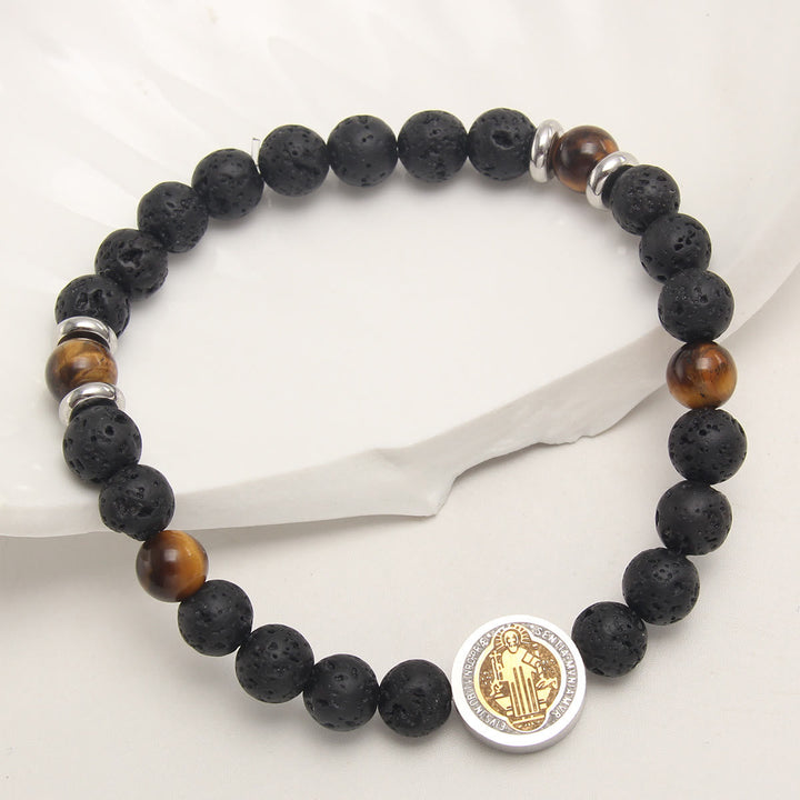 Volcanic Stone Yellow Tiger Eye St. Benedict Bracelet - The Heavenly