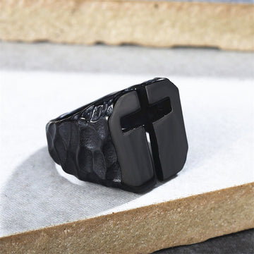 3 Colors Cross Engraved Stainless Steel Faith Ring - The Heavenly