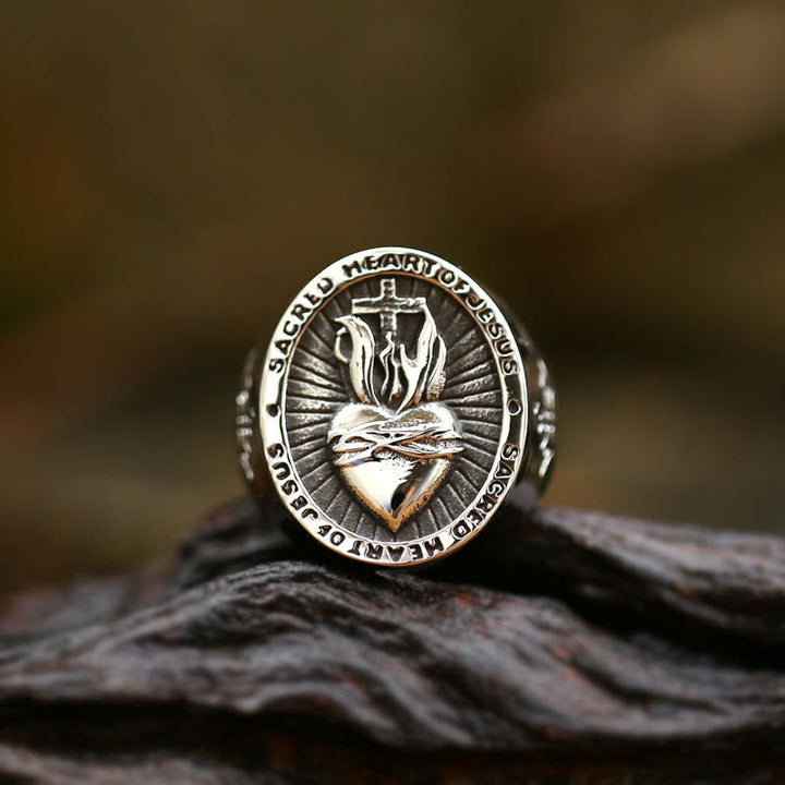 3 Colors Sacred Heart Of Jesus Cross Faith Spirit Blessing Ring - The Heavenly