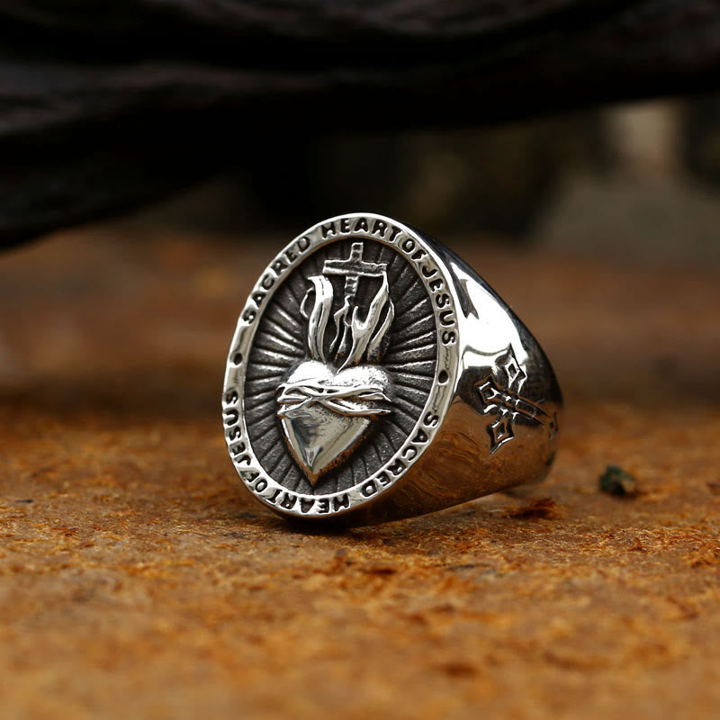 3 Colors Sacred Heart Of Jesus Cross Faith Spirit Blessing Ring - The Heavenly