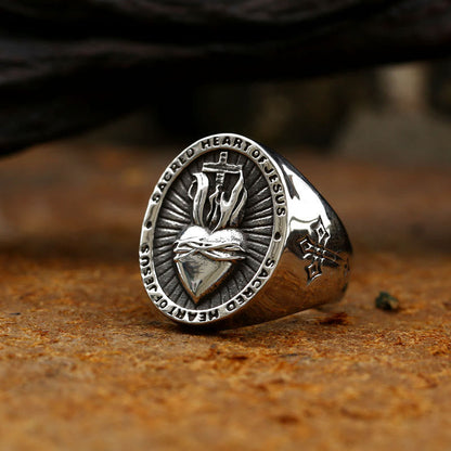 3 Colors Sacred Heart Of Jesus Cross Faith Spirit Blessing Ring - The Heavenly