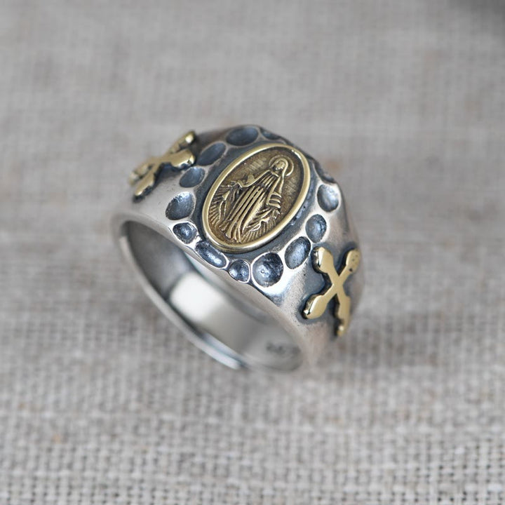 925 Sterling Silver Virgin Mary Blessing Badge Religious Ring - The Heavenly