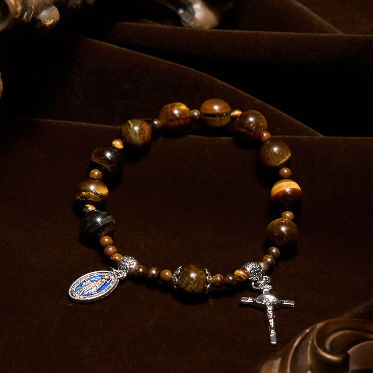 10mm Yellow Tiger's Eye Stone One Decade Rosary Bracelet - The Heavenly