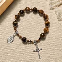 10mm Yellow Tiger's Eye Stone One Decade Rosary Bracelet