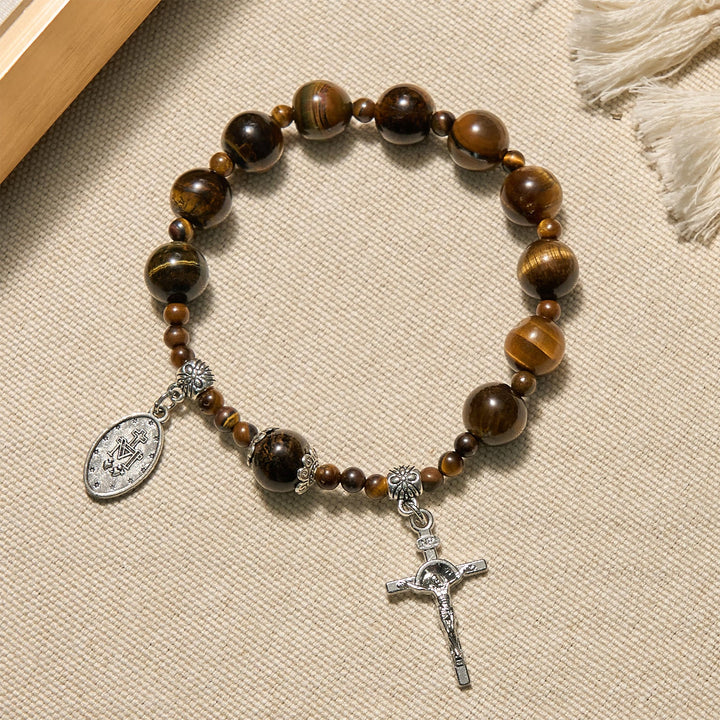 10mm Yellow Tiger's Eye Stone One Decade Rosary Bracelet - The Heavenly