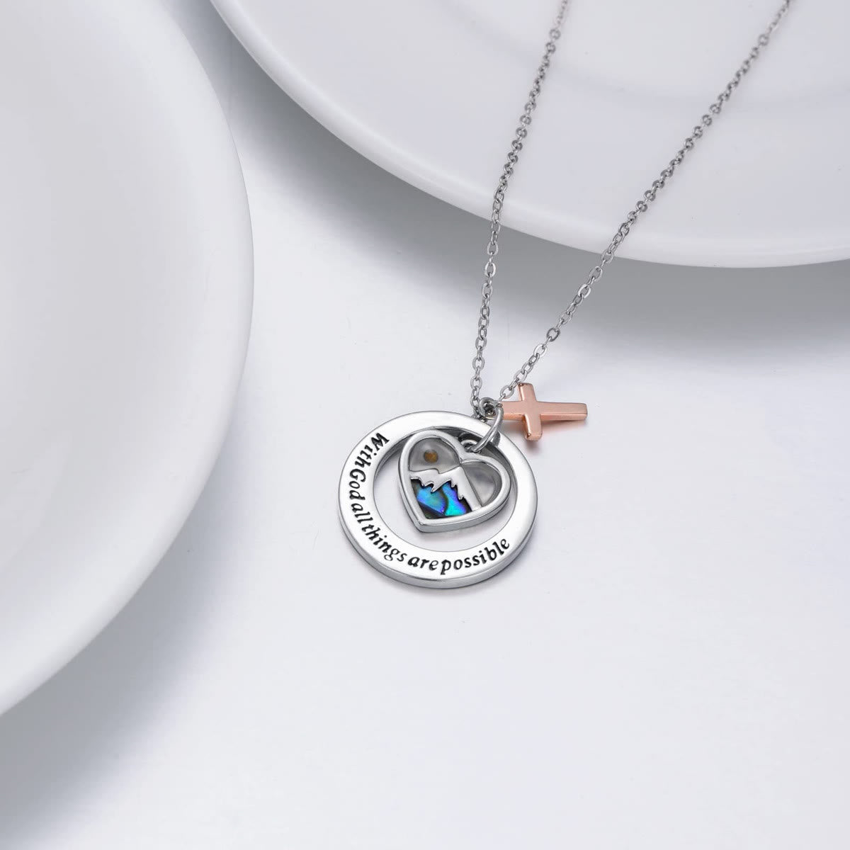Delicate Mustard Seed Necklace with Cross and Scripture Message - The Heavenly
