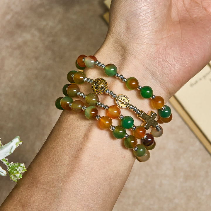 Christmas Malachite Multi-Layer Rosary Bracelet with Cross & Medal - The Heavenly