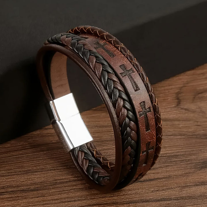 Braided Leather Cross Bracelet - The Heavenly