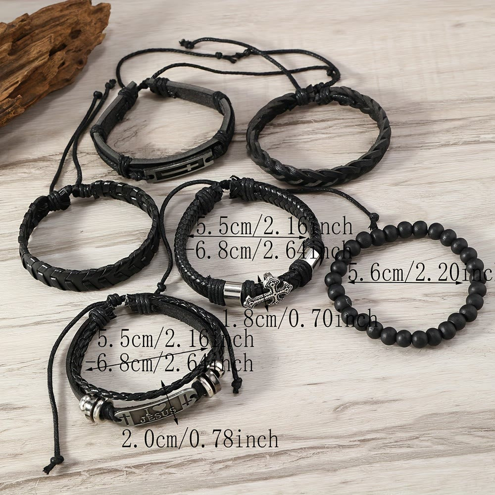 Faith-Driven Leather Bracelet Set of 6 - The Heavenly