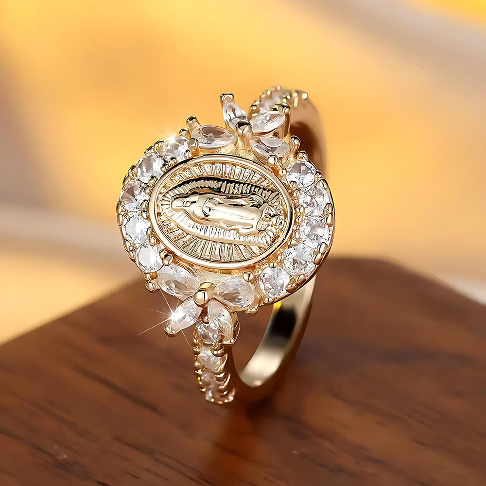 Elegant Virgin Mary Emblem Ring - The Heavenly