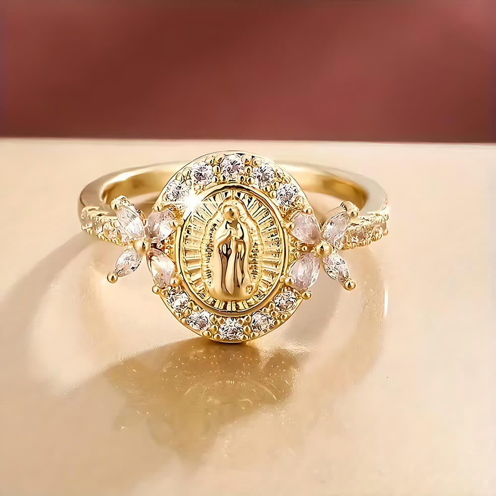 Elegant Virgin Mary Emblem Ring - The Heavenly
