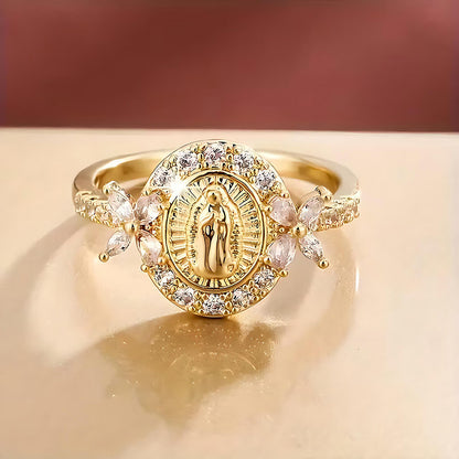Elegant Virgin Mary Emblem Ring - The Heavenly