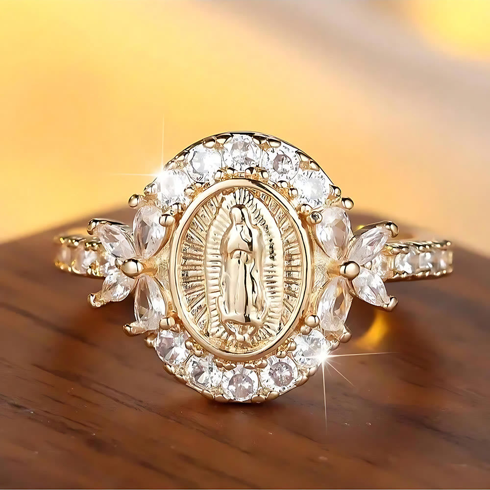 Elegant Virgin Mary Emblem Ring - The Heavenly