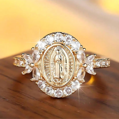Elegant Virgin Mary Emblem Ring - The Heavenly