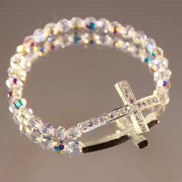 White & Peacock Blue Cross Bracelet - The Heavenly