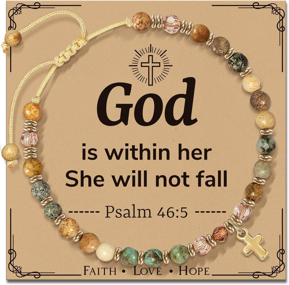 Natural Stone & Cross Bracelet with Bible Card Series - The Heavenly