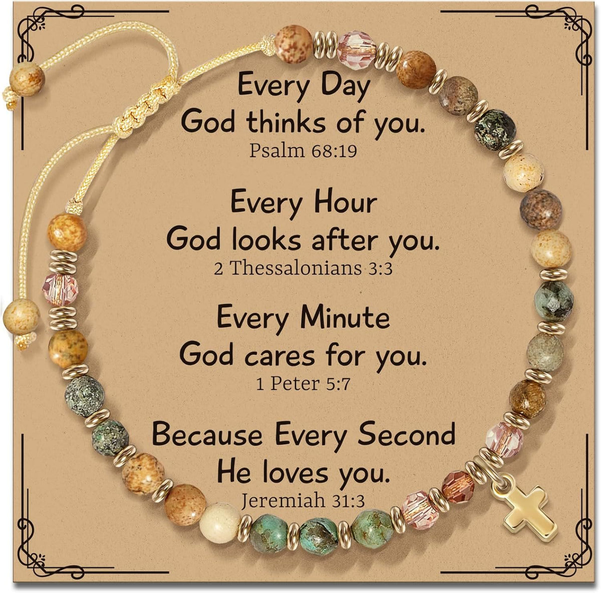 Natural Stone & Cross Bracelet with Bible Card Series - The Heavenly