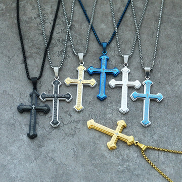 4-Colored Multi-Layered Scripture Cross Necklace - The Heavenly