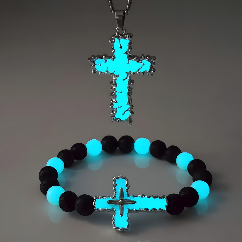 3-Color Luminous Cross Necklace & Beaded Bracelet - The Heavenly