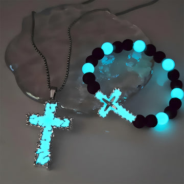 3-Color Luminous Cross Necklace & Beaded Bracelet - The Heavenly