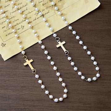 White Beads with Cross Necklace - The Heavenly