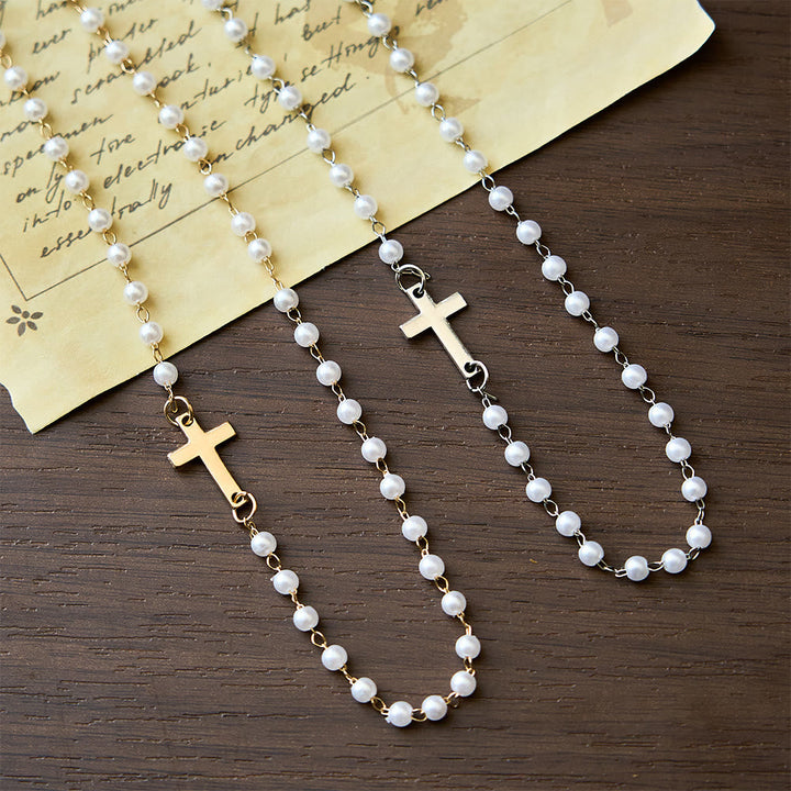 White Beads with Cross Necklace - The Heavenly