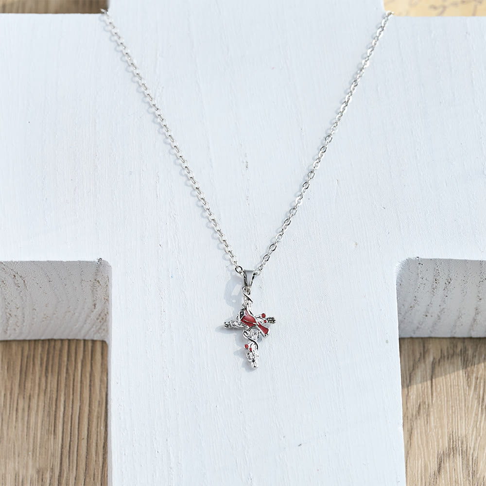 Crafted Cardinal Necklace Cross Pendant Red Bird Necklace - The Heavenly