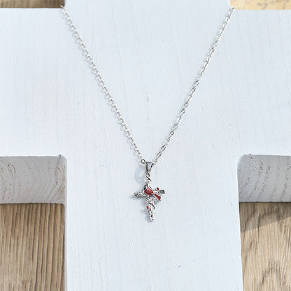 Crafted Cardinal Necklace Cross Pendant Red Bird Necklace - The Heavenly