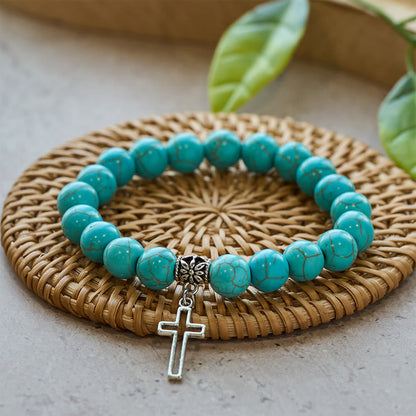 10mm Turquoise Beads Christian Cross Bracelet - The Heavenly