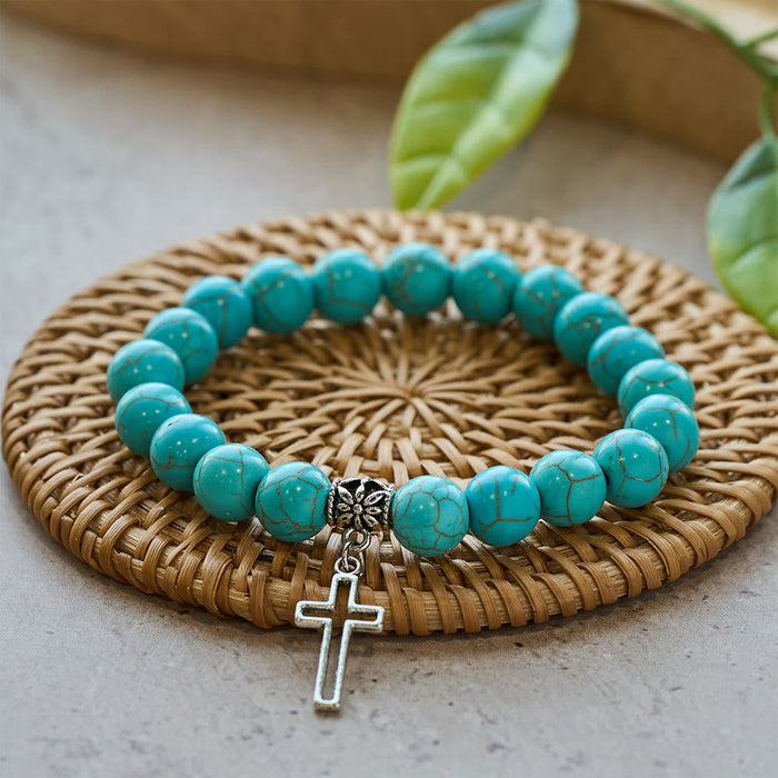 10mm Turquoise Beads Christian Cross Bracelet - The Heavenly