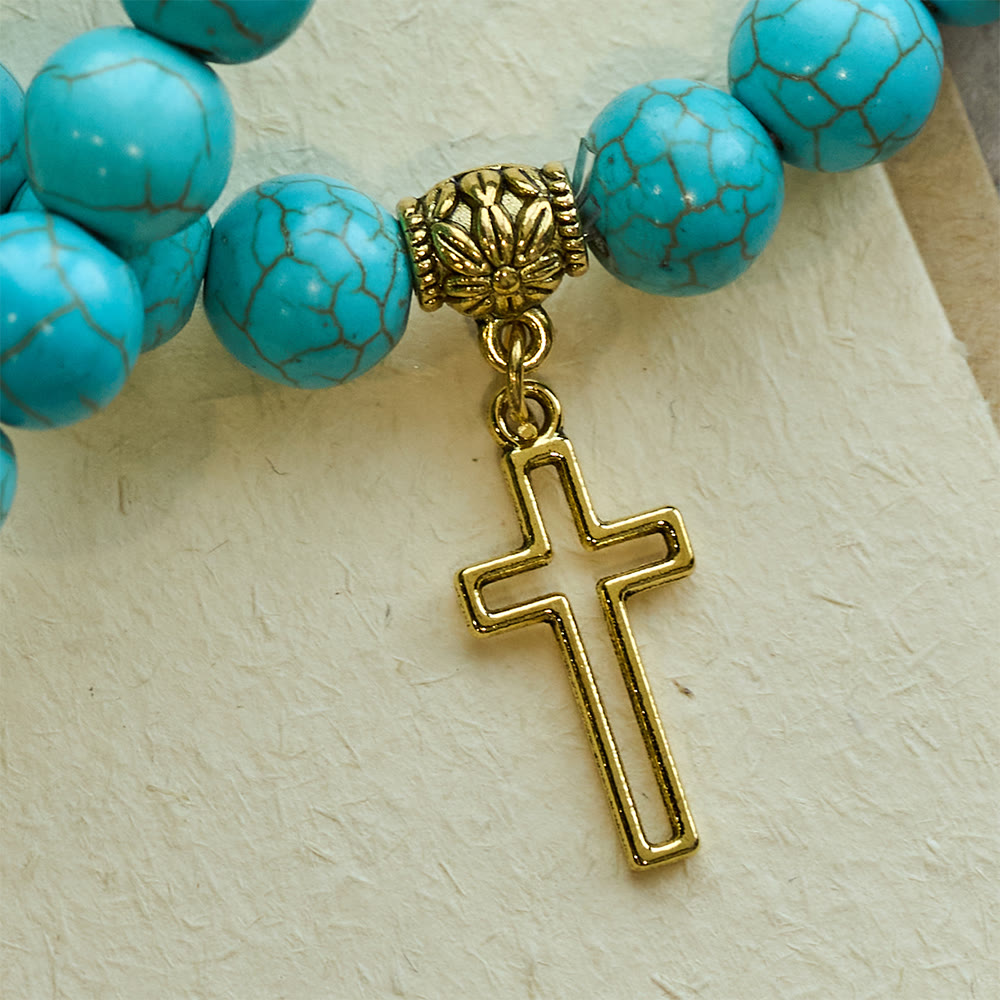 10mm Turquoise Beads Christian Cross Bracelet - The Heavenly