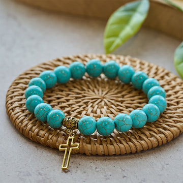 10mm Turquoise Beads Christian Cross Bracelet - The Heavenly