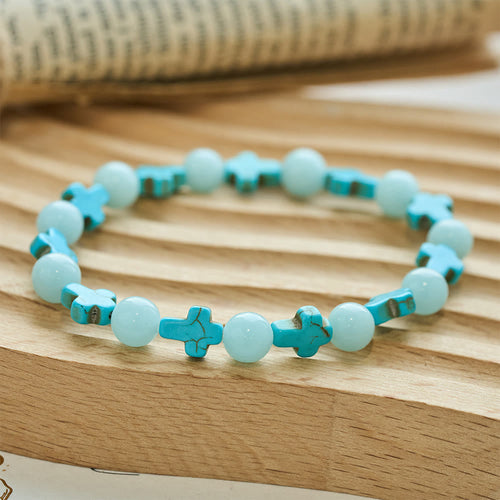 Turquoise Cross with Luminous Pearls Bracelet - The Heavenly