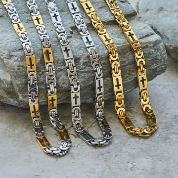 Tri-Color Cross-Embedded Chain Necklace & Bracelet - The Heavenly
