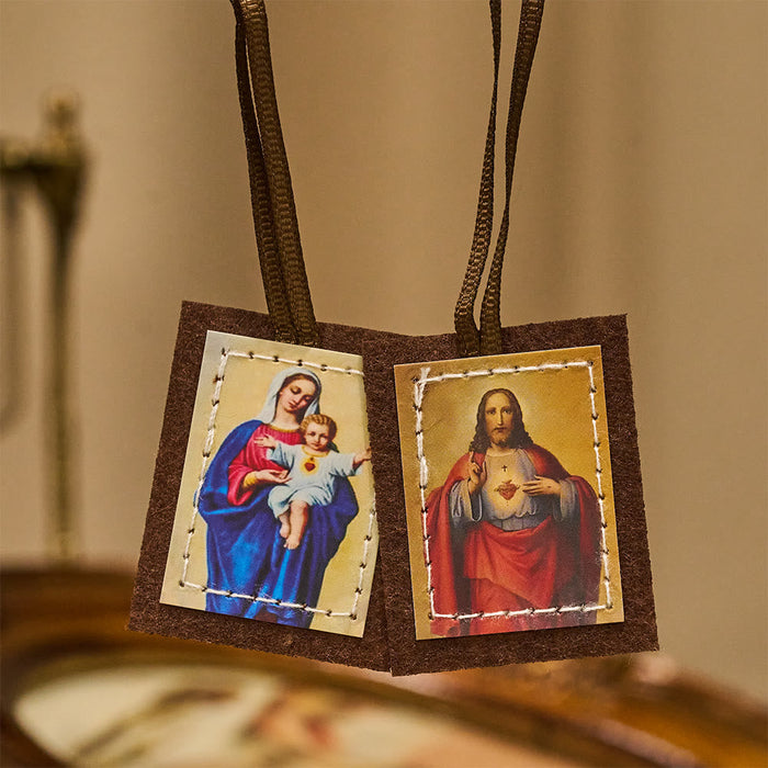 Blessed Brown Wool Scapular of Sacred Heart of Jesus and Virgin Mary - The Heavenly
