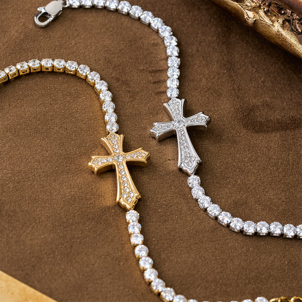 2-Color Elegant Zircon-Encrusted Cross Bracelet - The Heavenly