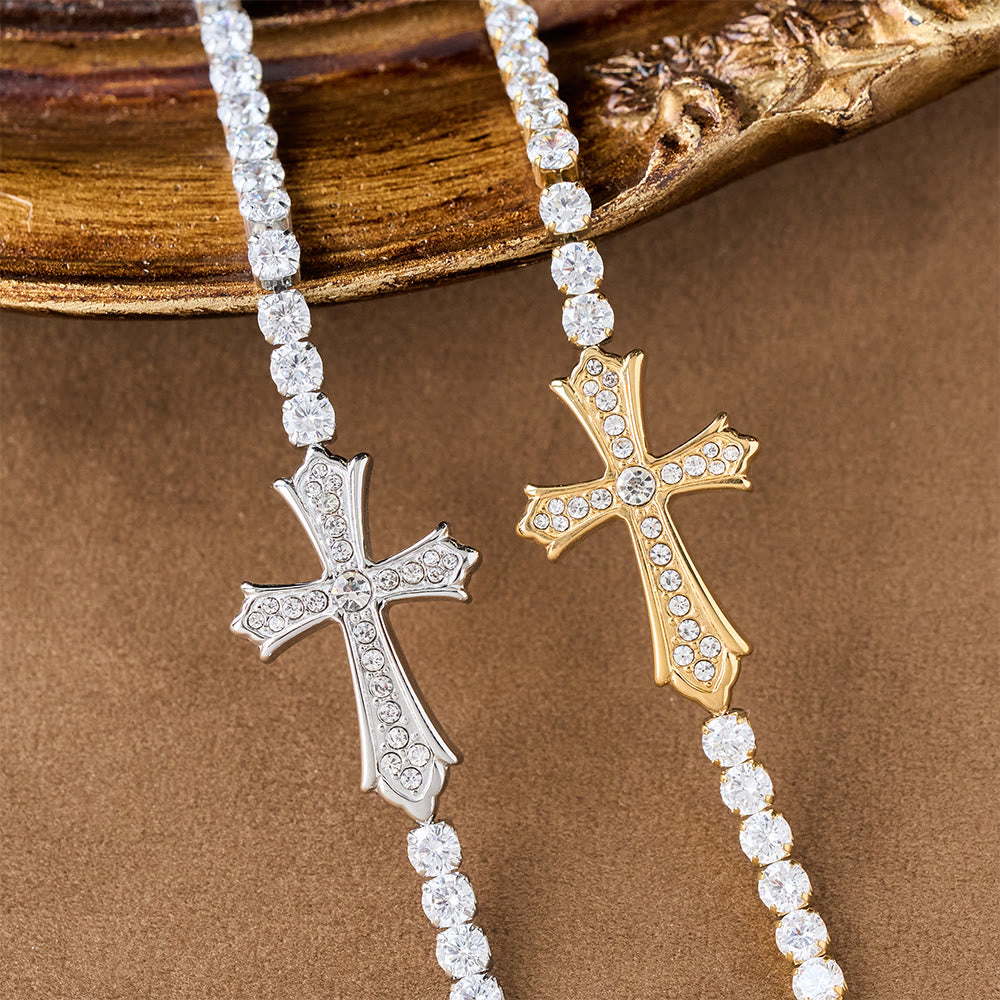 2-Color Elegant Zircon-Encrusted Cross Bracelet - The Heavenly