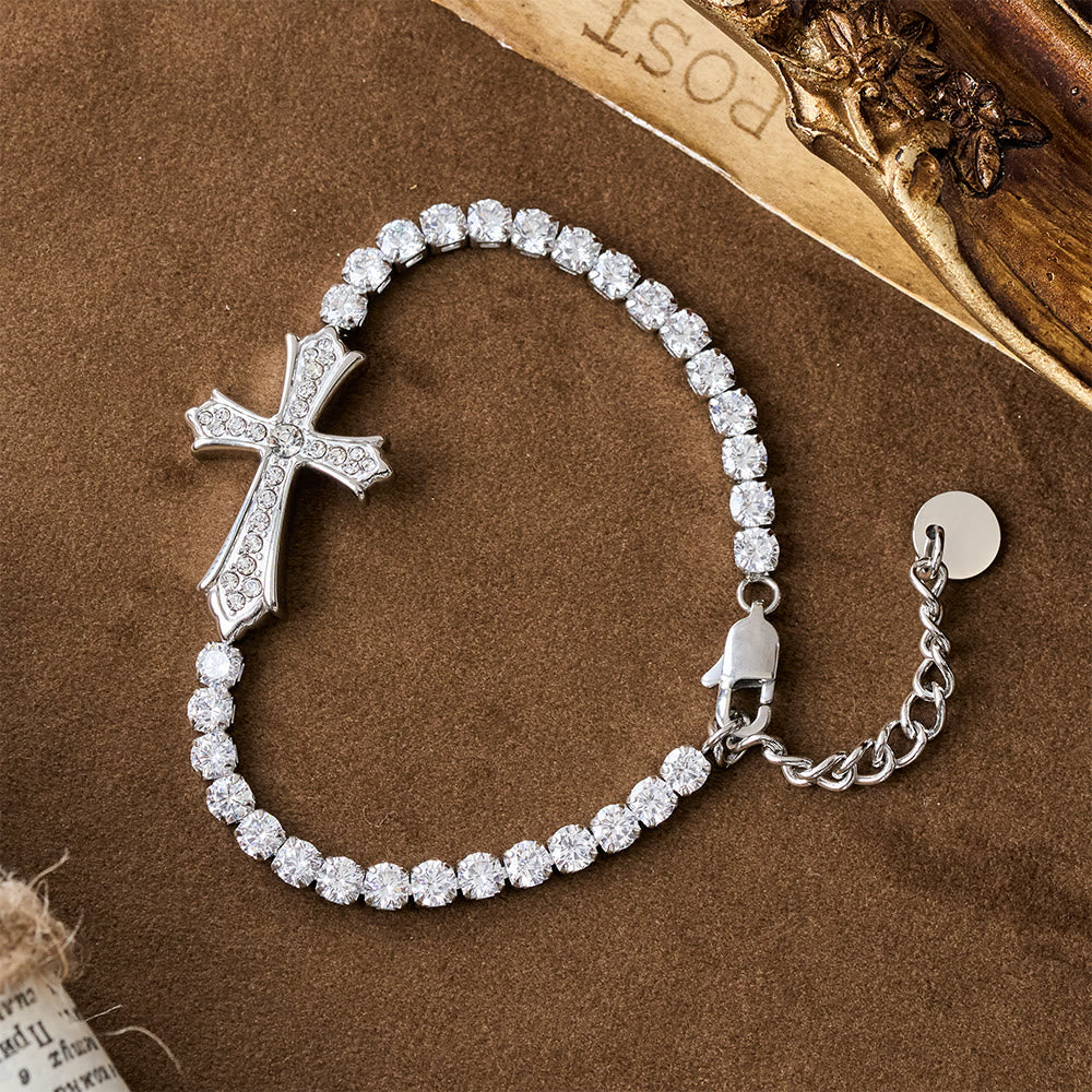 2-Color Elegant Zircon-Encrusted Cross Bracelet - The Heavenly