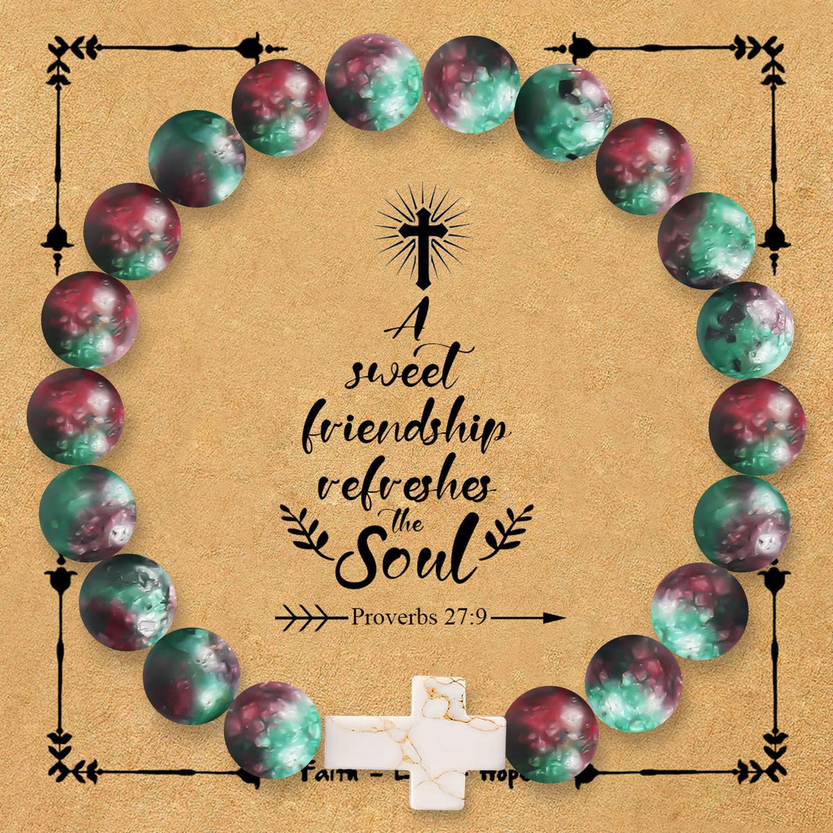 Natural Stone Cross Bracelet with Proverbs 27 - The Heavenly