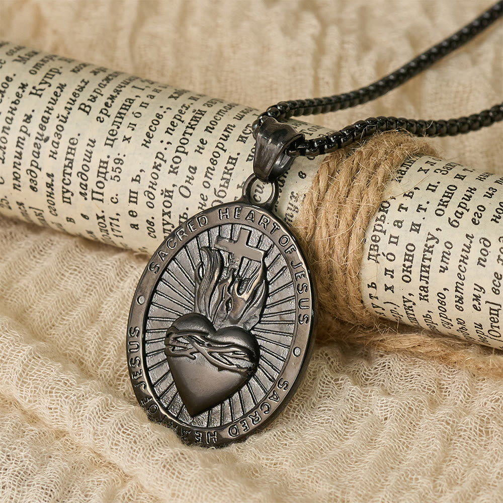 Tri-Color Sacred Heart & Cross Dual-Sided Medallion Necklace - The Heavenly