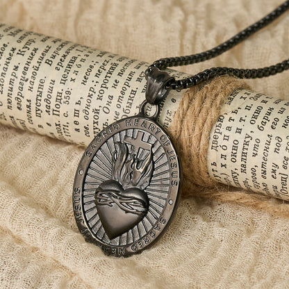 Tri-Color Sacred Heart & Cross Dual-Sided Medallion Necklace - The Heavenly