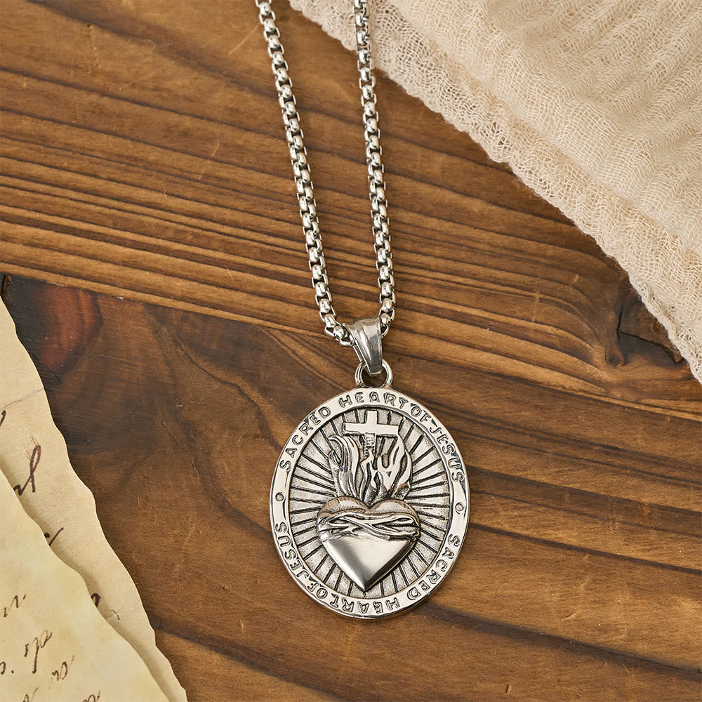 Tri-Color Sacred Heart & Cross Dual-Sided Medallion Necklace - The Heavenly